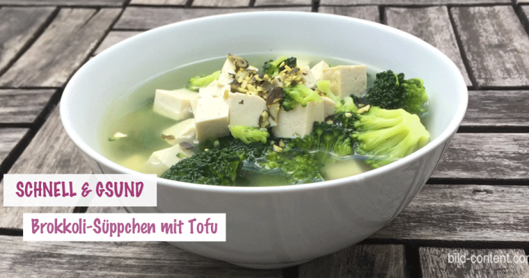 Brokkoli Suppe mit Tofu und Kürbiskernen