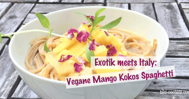 Vegane Spaghetti mit Mango-Kokos-Sauce