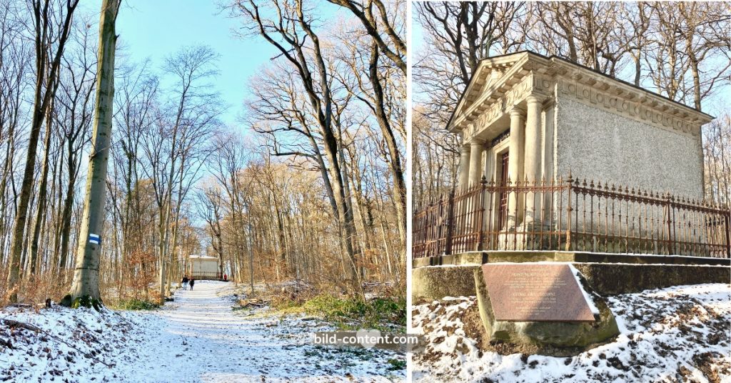 Das Grab von Graf Franz Moritz von Lacy - eine kleine Kapelle mitten im Wald, die wie ein griechischer Tempel aussieht.